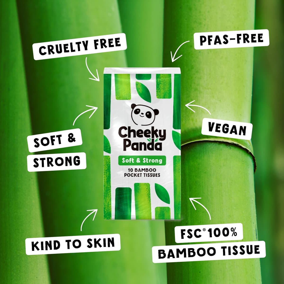 The Cheeky Panda Bamboo Pocket Tissues, 8 Pack of 10 Hypoallergenic Tissues, Ultra Soft, 3-Ply, White, Travel Size — view 6