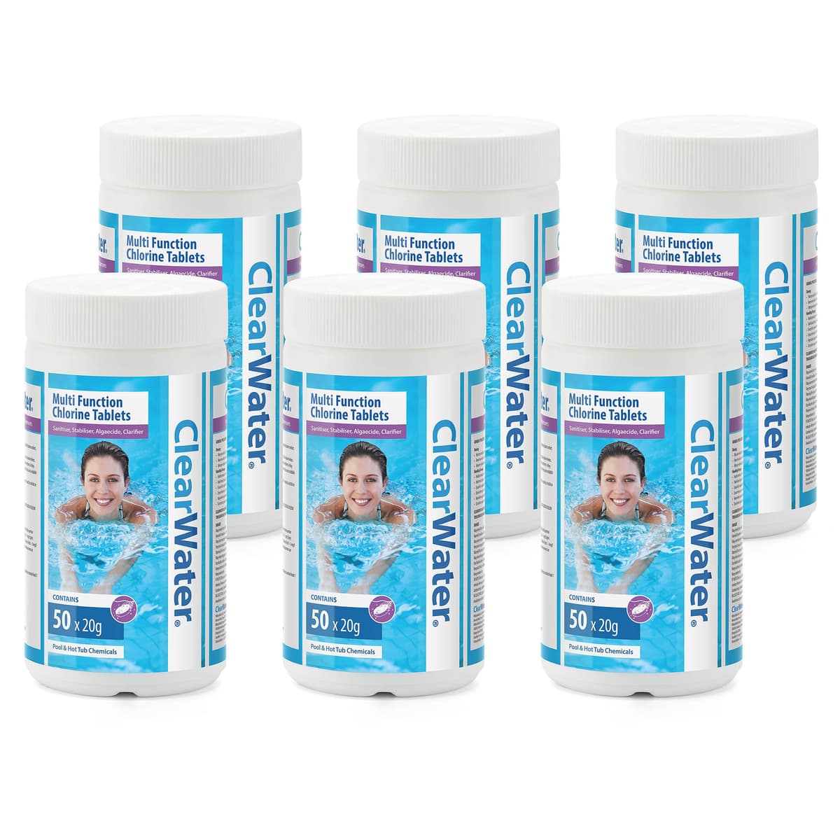 Clearwater 1 kg Multifunction Chlorine Tablets, 4-in-1 Dispenser Tablets (Sanitiser, Stabiliser, Algaecide and Clarifier) for Pools and Hot Tubs, 50 x 20 g, White — view 7
