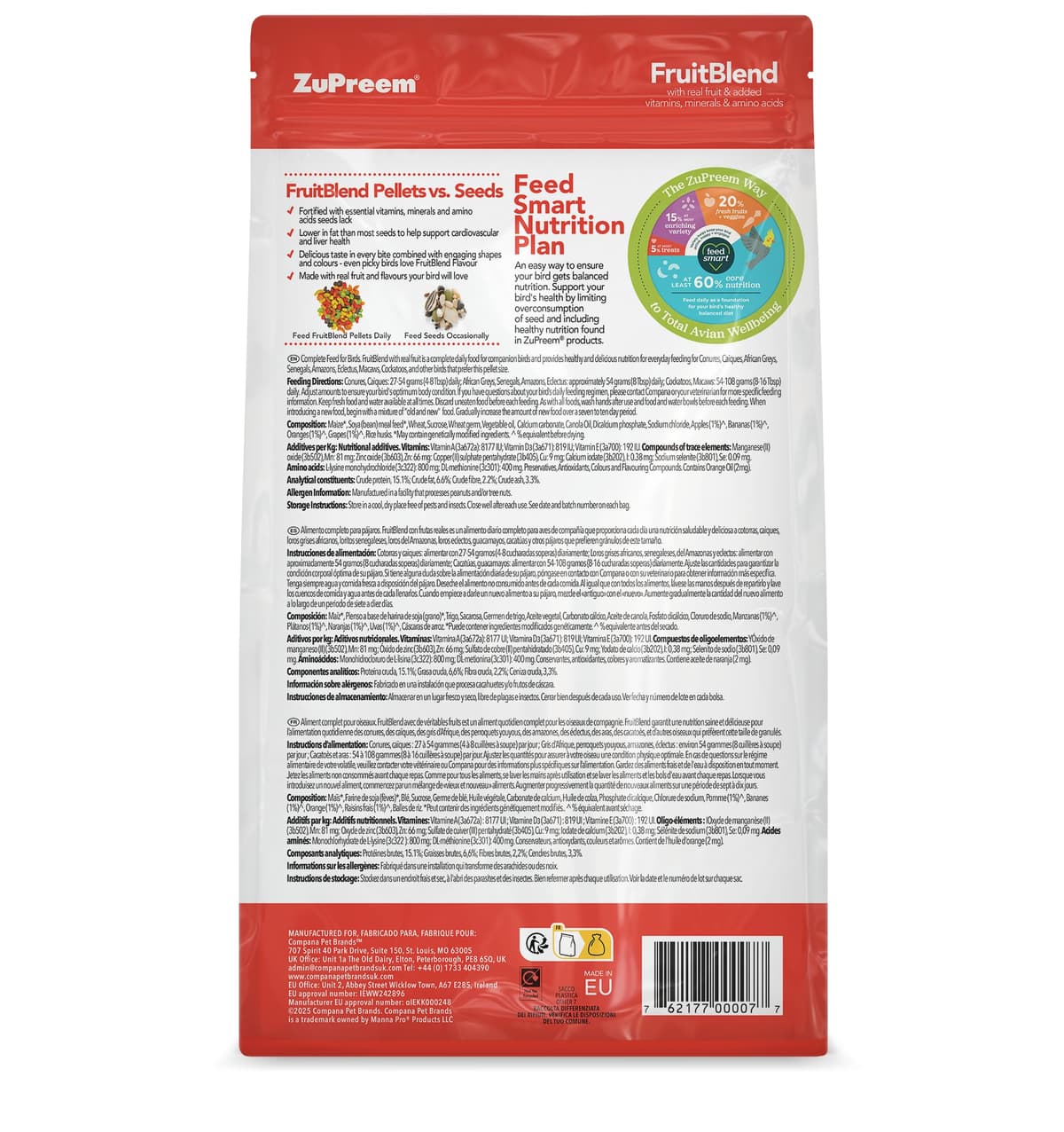 Zupreem Multifrutas Alimento para Aves de Compañía - Frutas y Vitaminas - Pienso para Pájaros Indicado para Loros, Guacamayos, Cacatúas, Caiques y Otros Pájaros Medios-Grandes y Grandes - 1,5 kg — view 3
