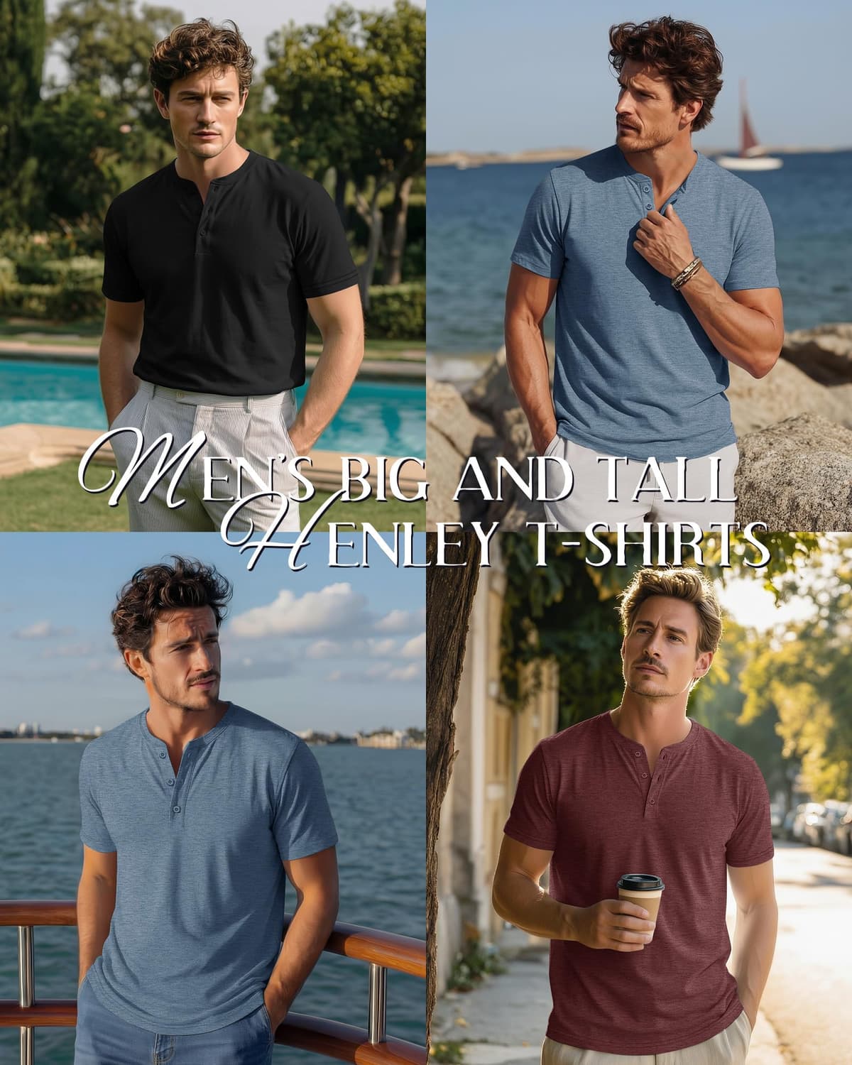 Ficerd 3 Piezas Camisetas Henley para Hombres de Talla Grande y Alta, Manga Corta, Oversize Holgadas, Básicas Casuales Tops — view 2