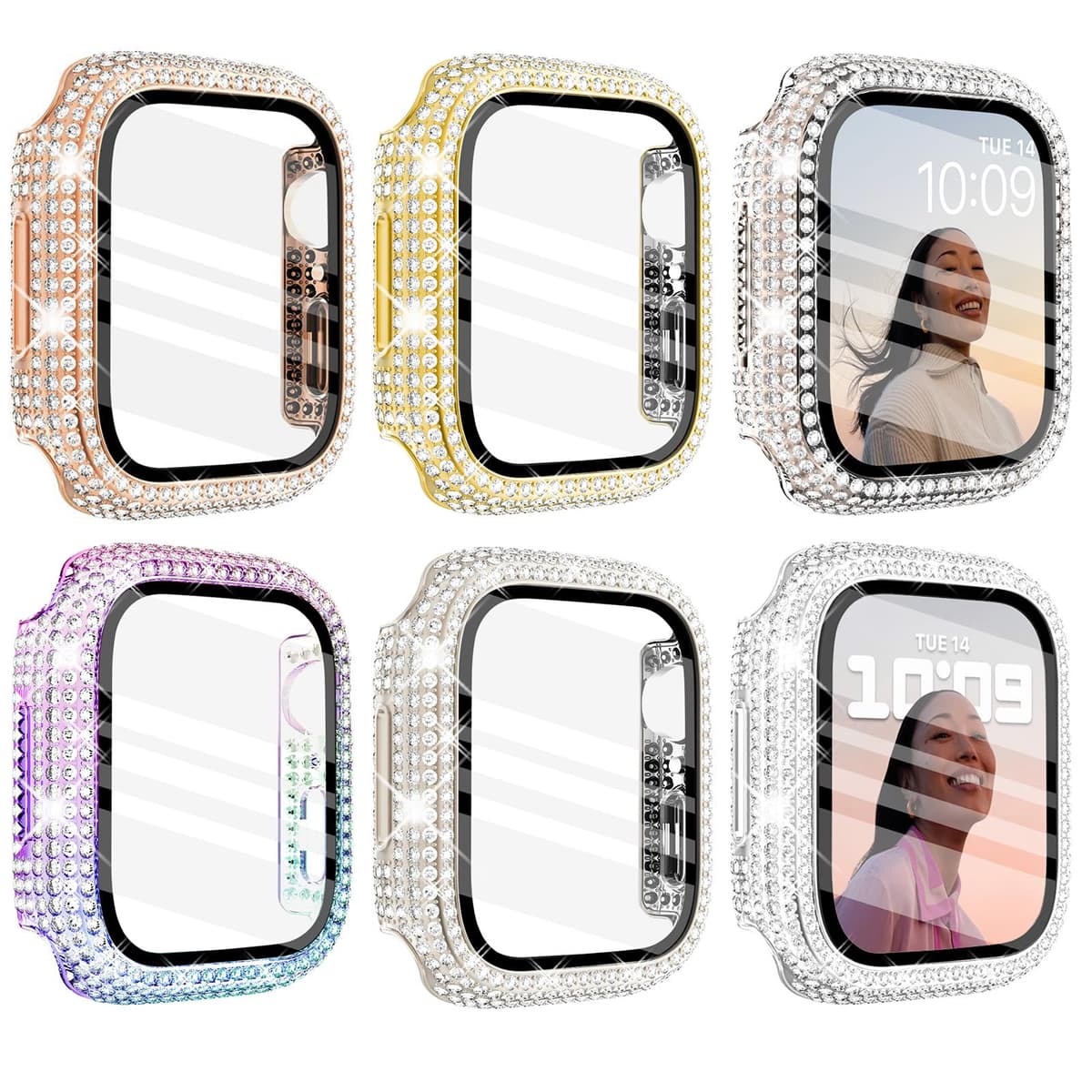 WINGLE Compatible with Apple Watch Screen Protector 38mm Series 3 2 1, Women Shiny Diamond Cover with Tempered Glass Screen Protector for apple watch Case 38mm, Clear — view 28