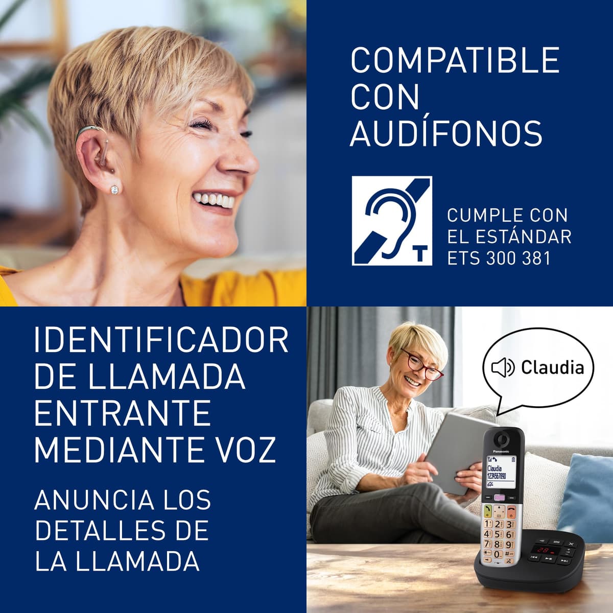 Panasonic KX-TGU430EXB Teléfono Inalámbrico Digital con Contestador Automático, Volumen Amplificado, Unidad Base y 1 Auricular, Pantalla LCD, Linterna, Compatible con Audífonos, Negro y Plateado — view 5