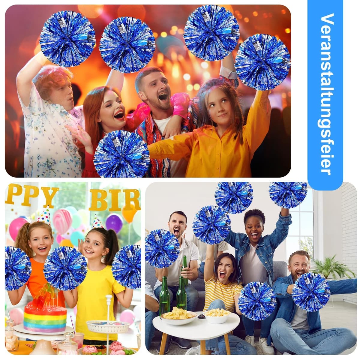 2 Piezas Cheer Leader Poms Animadora Poms Accesorios, Pompones Metallic Cheers Pompones de Porristas, Cheerleading Pom Pom con Mango para Baile Porristas — view 4
