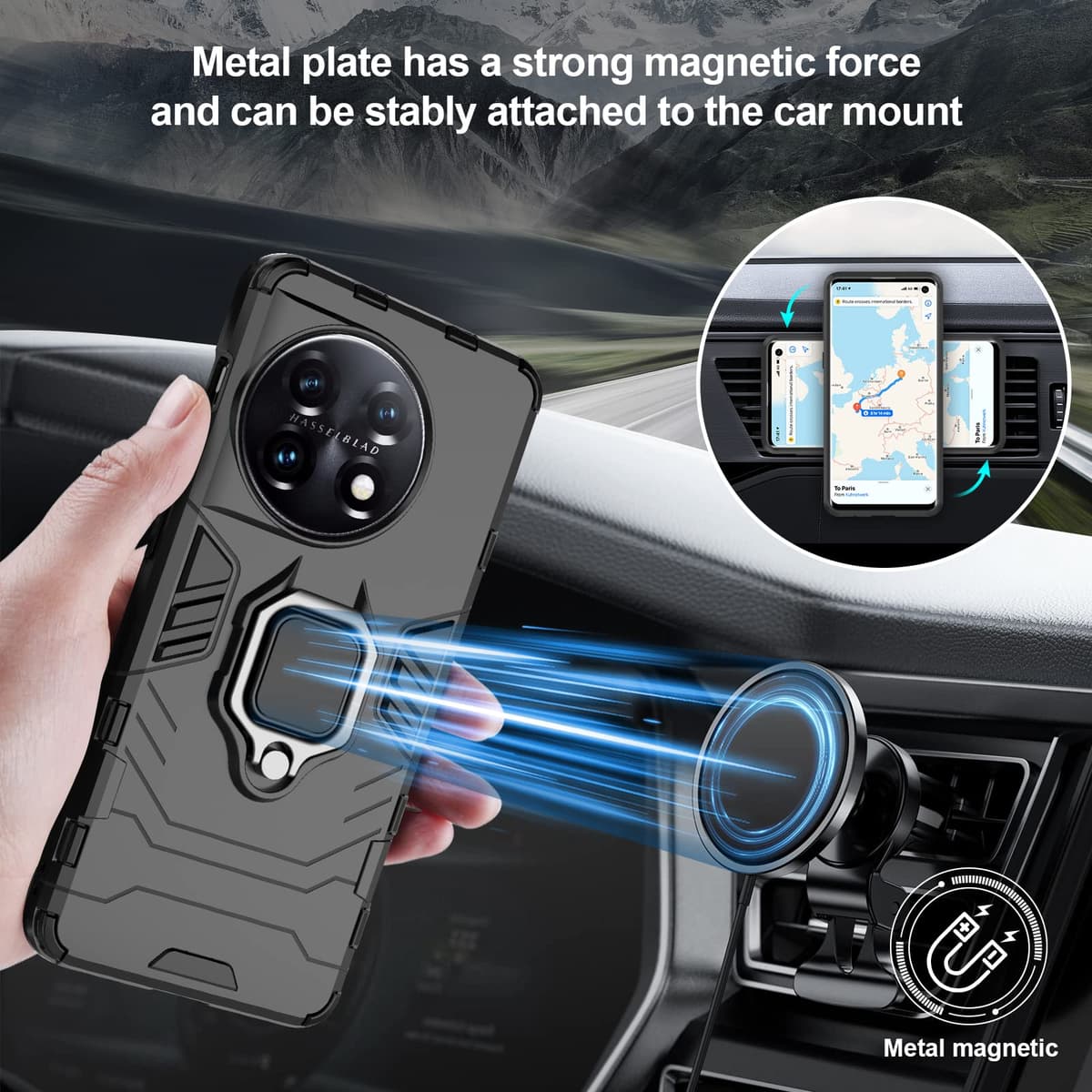 Funda para CMF Phone 2 Pro, Carcasa Antigolpes con Soporte anular metálico, Case Protectora de Grado Militar, Negro — view 706