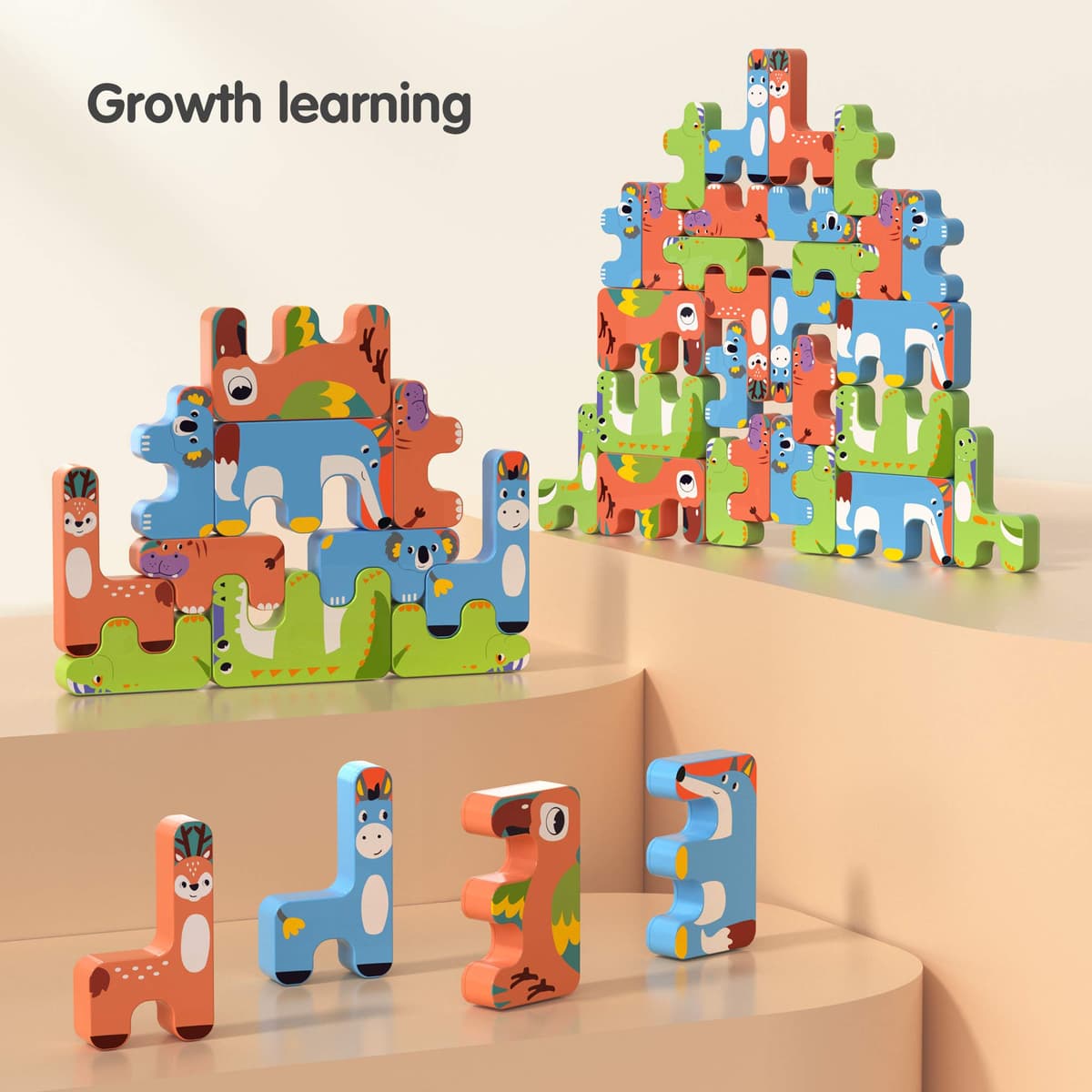 TUMAMA Stacking Games Montessori Toys Animal Balance Blocks for Toddlers Educational Stacking High Building Block 3 4 5 6 Years Old, Adults, Boys and Girls 15pcs — view 3