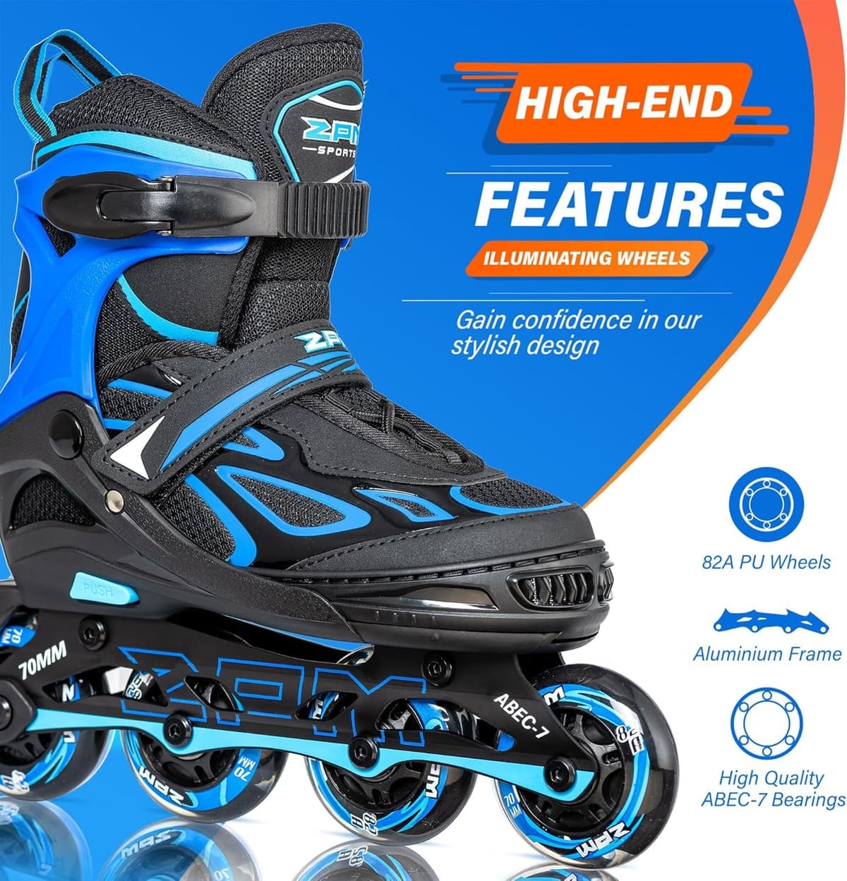 2PM Sports Ajustables Patines en Línea para Niñas y Niños Mujer Hombre, Tallas 30-33, 34-37, 38-41 y 42-44 — view 3