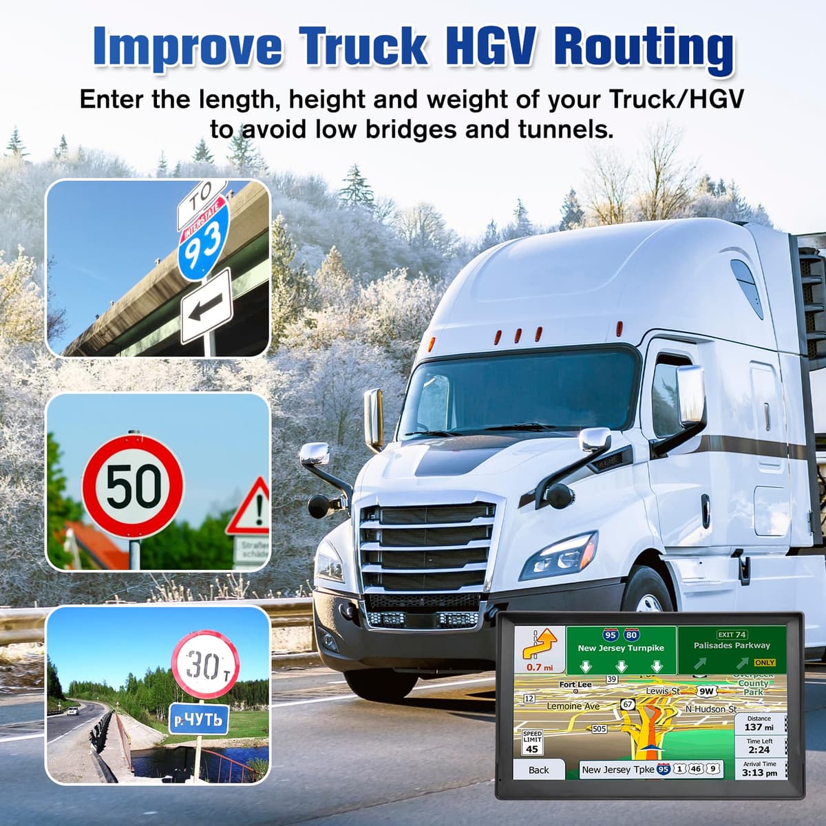 9 inch GPS Navigator Sat Nav for Car, Truck, with UK Europe Maps, Lifetime Free Updates, Support Postcode Search and Voice Guidance, Speed Camera Alert, Lane Guidance Assist, POI — view 4