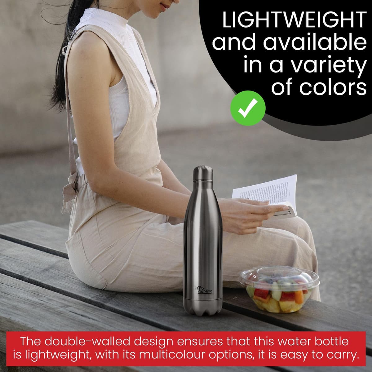 Water Bottle Otto Koning 1L - 1 Litre Stainless Steel Vacuum Insulated Flask - Keeps Cold 24h / Hot 12h - Large Leak Proof & BPA Free Metal Drinks Bottle for Gym, Hiking & Sports — view 8