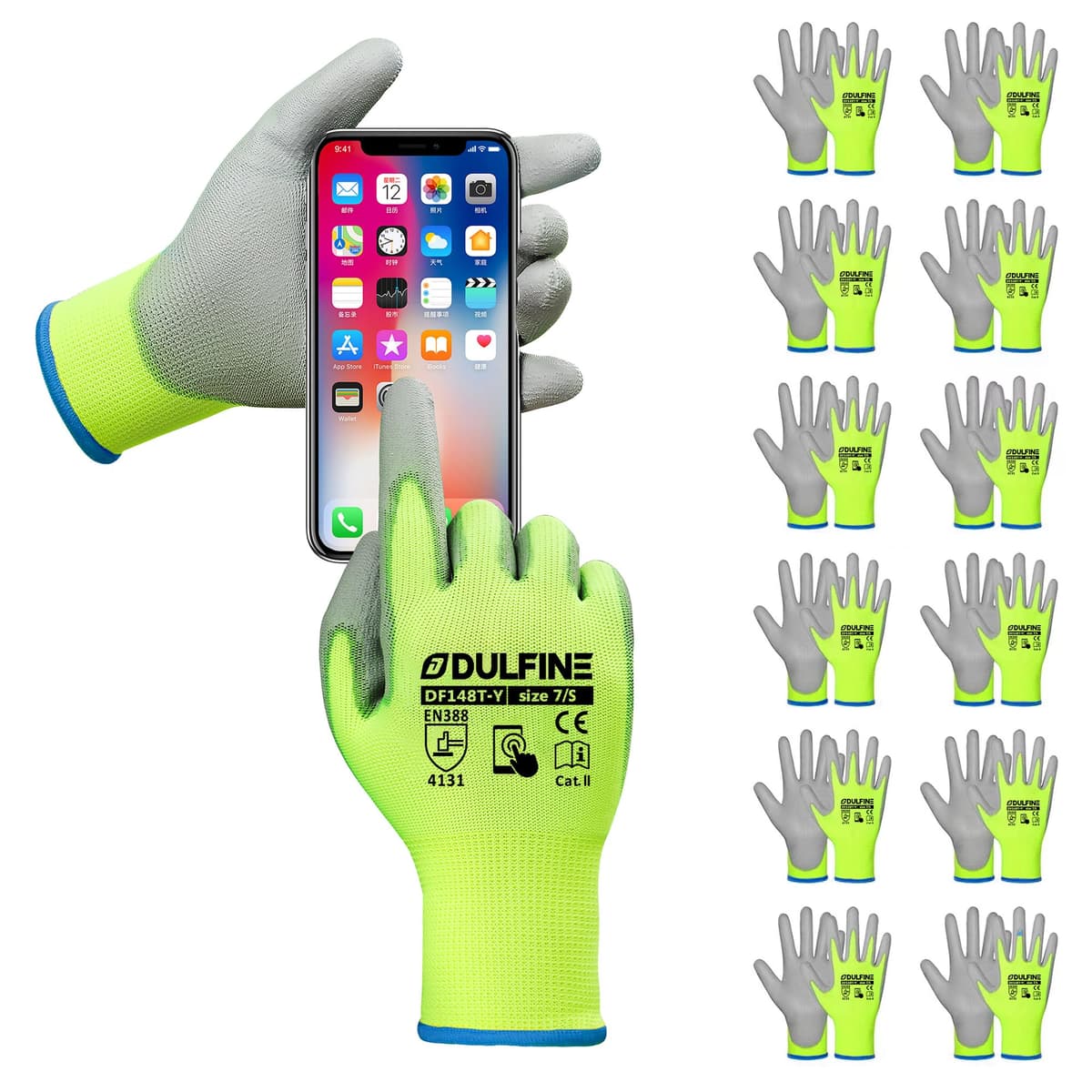 DULFINE Ultra-Thin PU Coated Work Gloves-12 Pairs,Excellent Grip,Nylon Shell Black Polyurethane Coated Safety Work Gloves, Knit Wrist Cuff,Ideal for Light Duty Work. (X-Small) — view 19