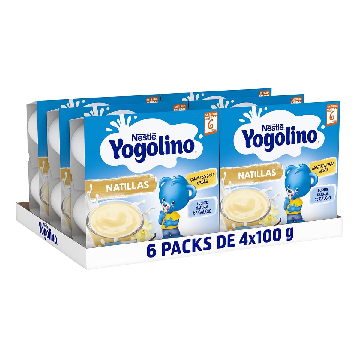 YOGOLINO NESTLÉ natillas sabor vainilla sin azúcar añadido, desde 6 meses, Pack de 6 (4x100g), Fórmula mejorada