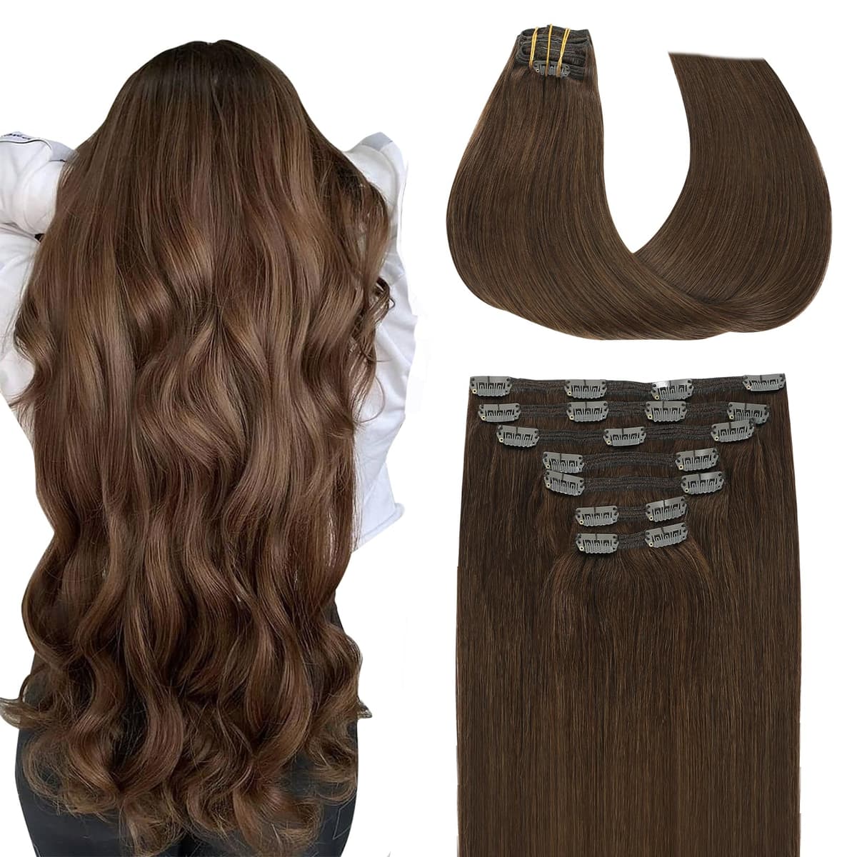 SURNEL Extensiones Clip Pelo Natural 100g 35cm 6 Piezas Castaño Chocolate Extensiones De Clip De Humano Real Extensiones Pelo Natural Remy (C#4-35cm) — view 27