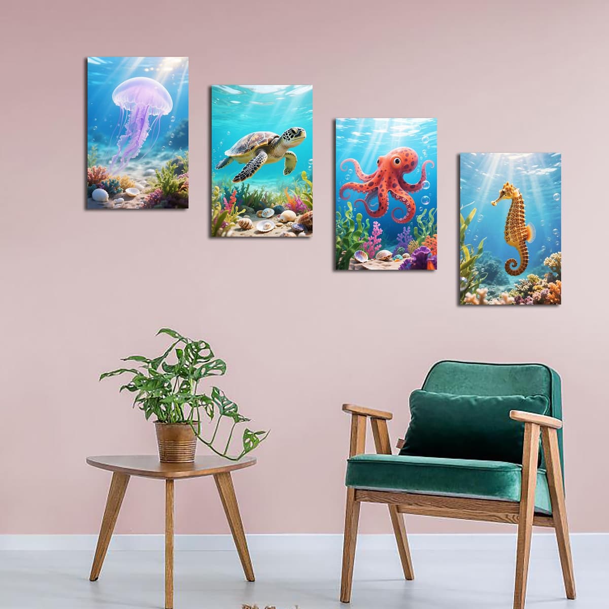 Fokenzary Kit de Pintura por Números para Adultos DIY Tortuga Marina Animal Marino Lienzo Conjunto para Principiantes con Caballete y Pinturas Acrílicas con Marco (20x30cm x 4pcs) — view 3