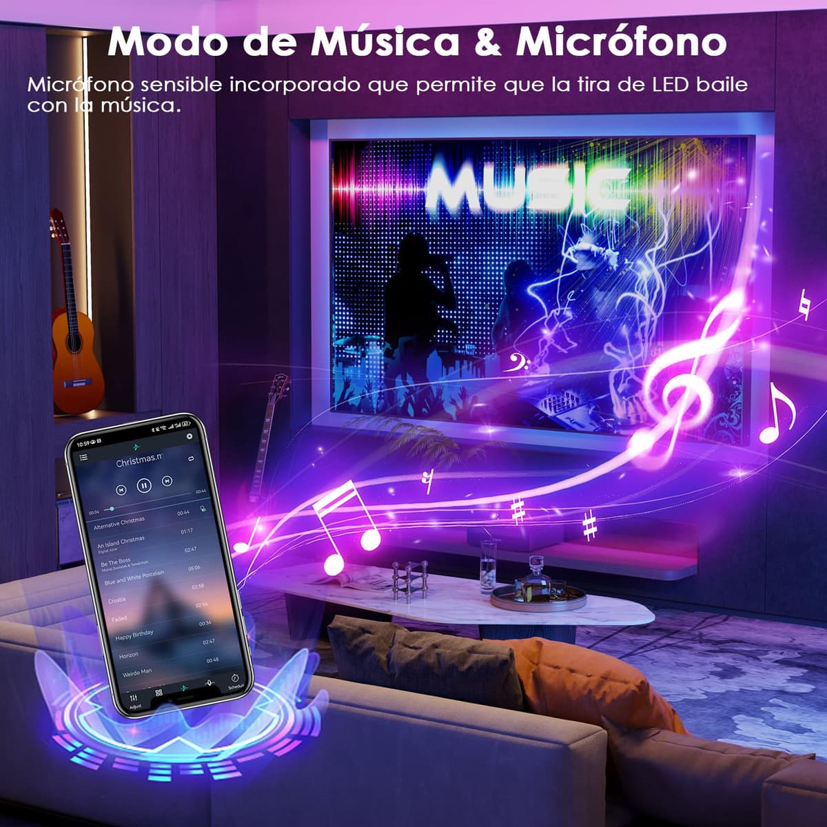 HOVVIDA Tira LED 5M, 30 LED/Metro, 1x5M, 24V RGB Luces LED, 150 LED, APP y Mando a distancia, Modo de Música, LED para Habitación, Sala, Cocina, Dormitorio, Bar, Fiesta — view 4