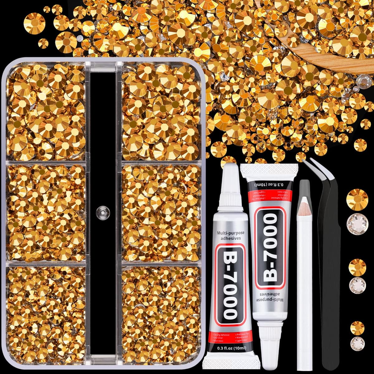 Resin Jelly Rhinestones for Crafting with B7000 Jewelry Glue, 2 Boxes Gold Flatback Crystals with 2Pcs 10ml Glue, Bedazzling Non Hotfix Gems for DIY Tumblers Clothing Shoes Manicure — view 11