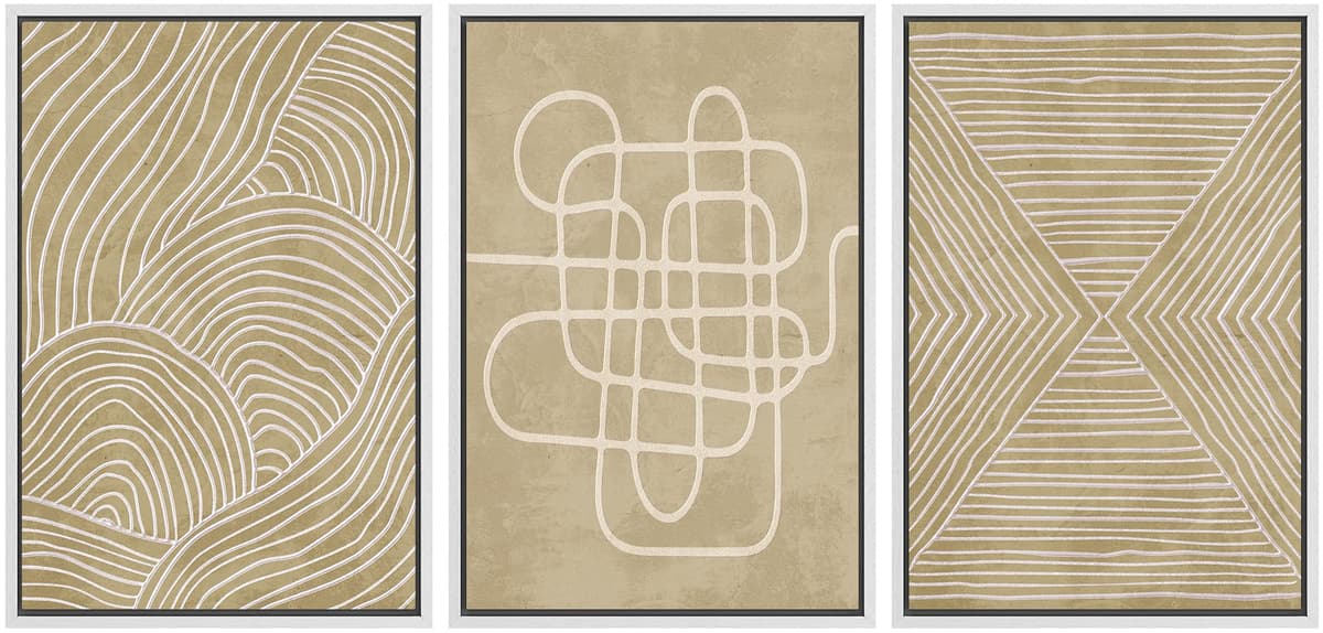 SIGNWIN Framed Canvas Print Wall Art Set Blue White Grunge Geometric Pattern Abstract Shapes Cozy Neutral Decorative Contemporary Minimal for Living Room, Bedroom, Office - 24"x36"x3 Natural — view 12