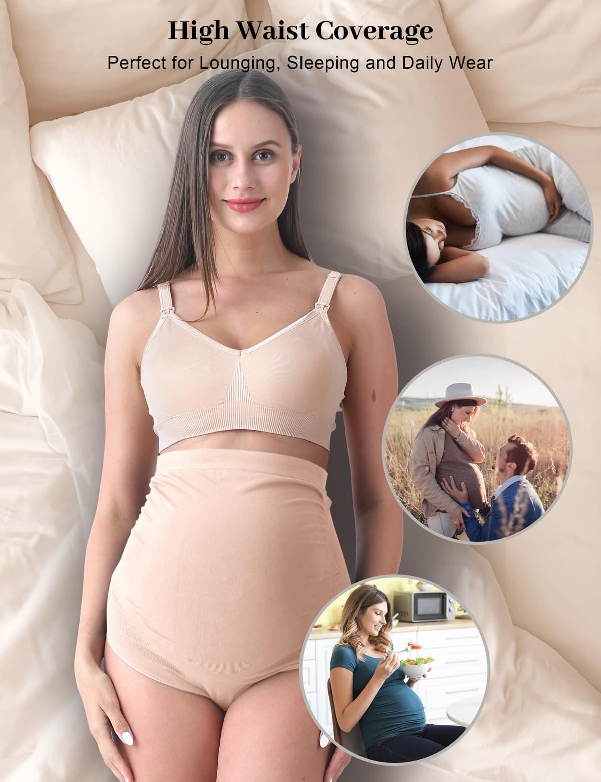 SUNNYBUY Women's Maternity High Waist Underwear Pregnancy Seamless Soft Hipster Panties Over Bump — view 6