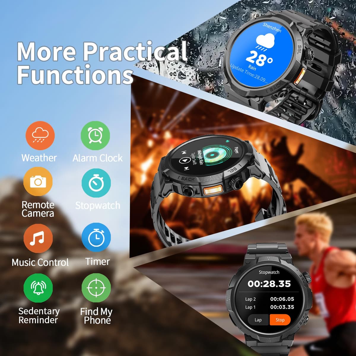 Smart Watches for Men (Answer/Make Call), 1.53" HD Military Smartwatch, 50+ Days Extra-Long Battery Life Fitness Watch , Flashlight/110+Sports/Heart Rate/Sleep Monitor/IP68 Waterproof Android iOS — view 8