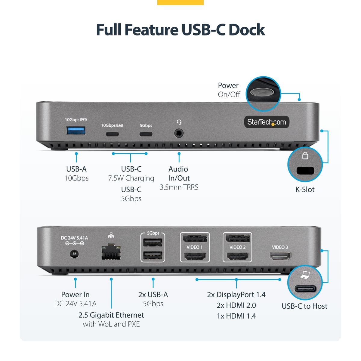 StarTech.com USB-C Triple Monitor Docking Station for MacBook Pro / Air M1 M2 M3 M4 & Windows, Universal 4K HDMI DP Dock, Thunderbolt Compatible, 100W Laptop Charging (116U-USBC-DOCK) — view 2