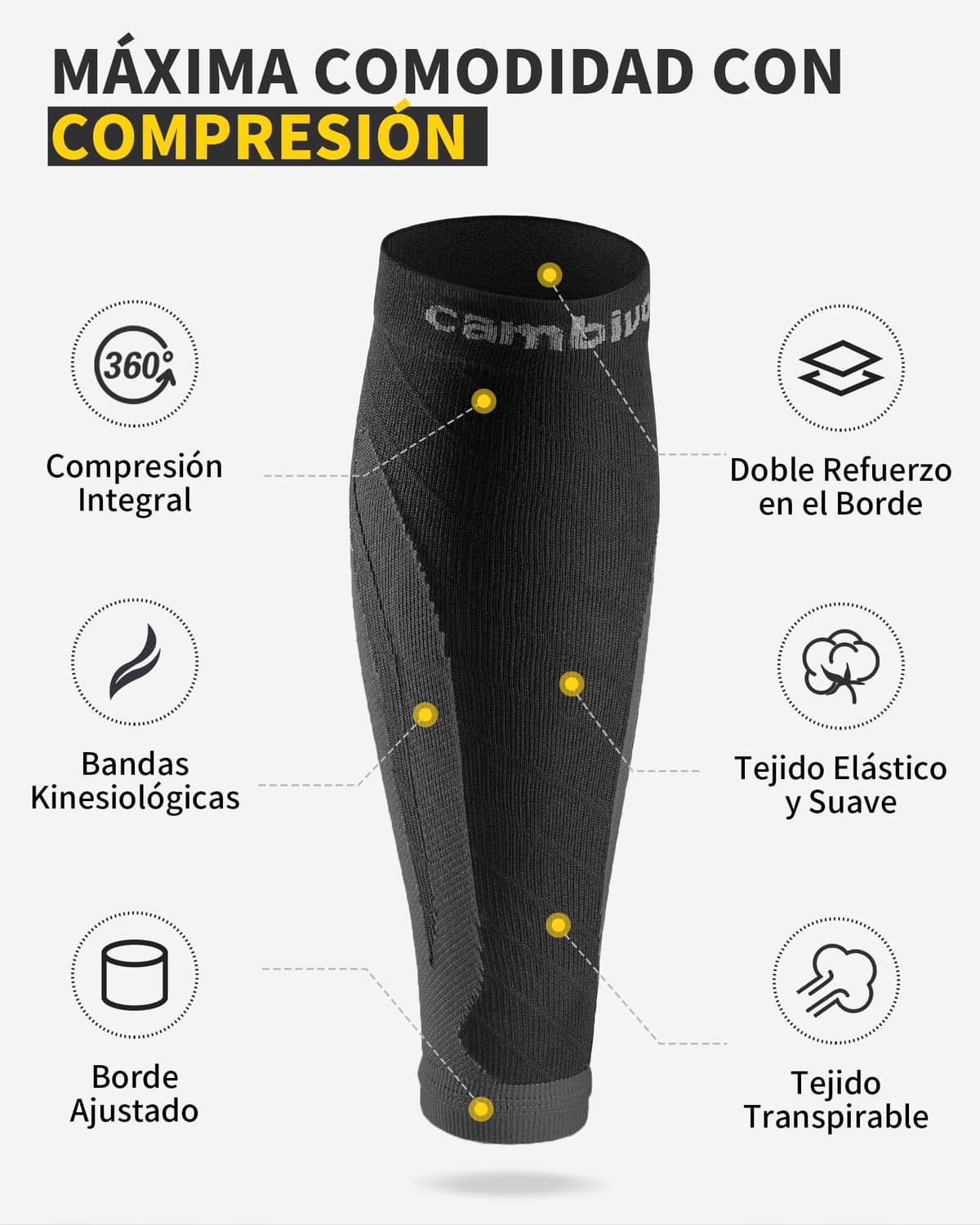 CAMBIVO Medias Compresivas 2 Pares, Calcetines Compresion Mujer Hombre, Mangas de Compresión para Deporte, Running, Ciclismo, Trabajo, Vuelo — view 2