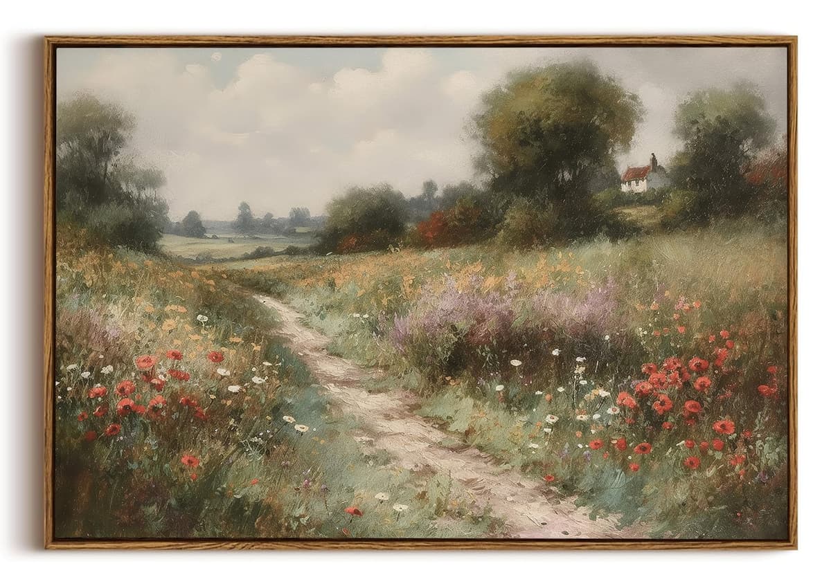 OIQArtOIQ Framed Canvas Wall Art,Vintage Decor,Landscape Nature Country Wildflower Paintings Farmhouse Pictures Modern Artwork Rustic Fall Flower Prints Cottagecore Office Living Room Bedroom Bathroom — view 104