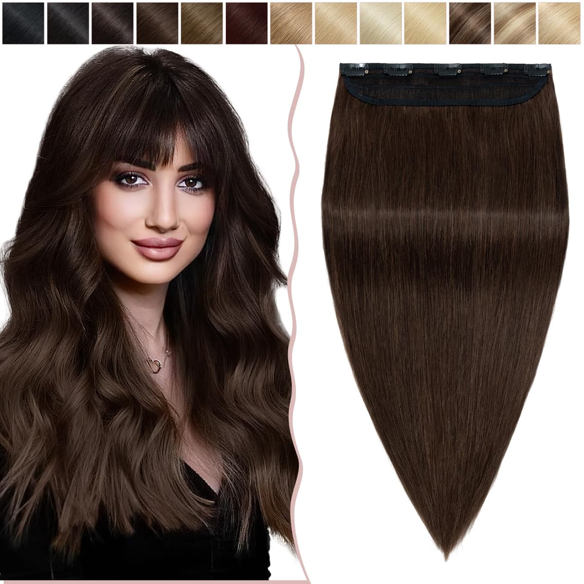 12 inch Clip in Hair Extension Human Hair One Piece 100% Real Remy [#2 Dark Brown] 3/4 Full Head Straight Hair Pieces for Women Invisible Short (40g) — view 29