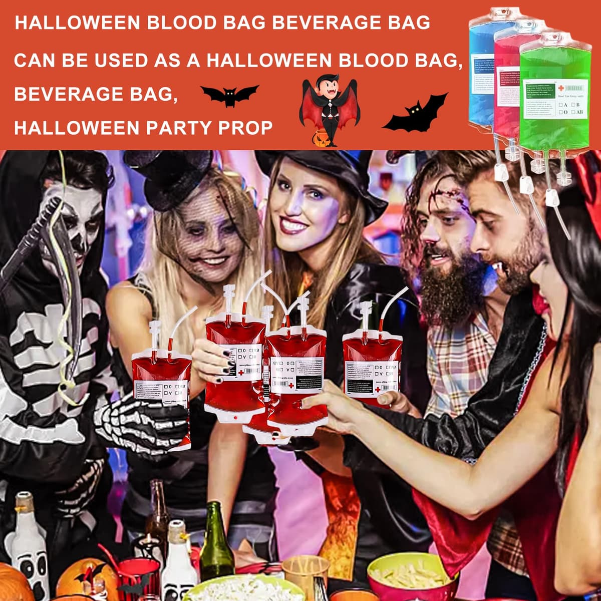 31 Piezas Bolsa de Beber Sangre para Halloween, Bolsa de Sangre para Bebidas, Bolsas de Sangre para Llenar, Reutilizable Contenedor de Bebida de Sangre para Decoración de Halloween Zombie Fiesta — view 4
