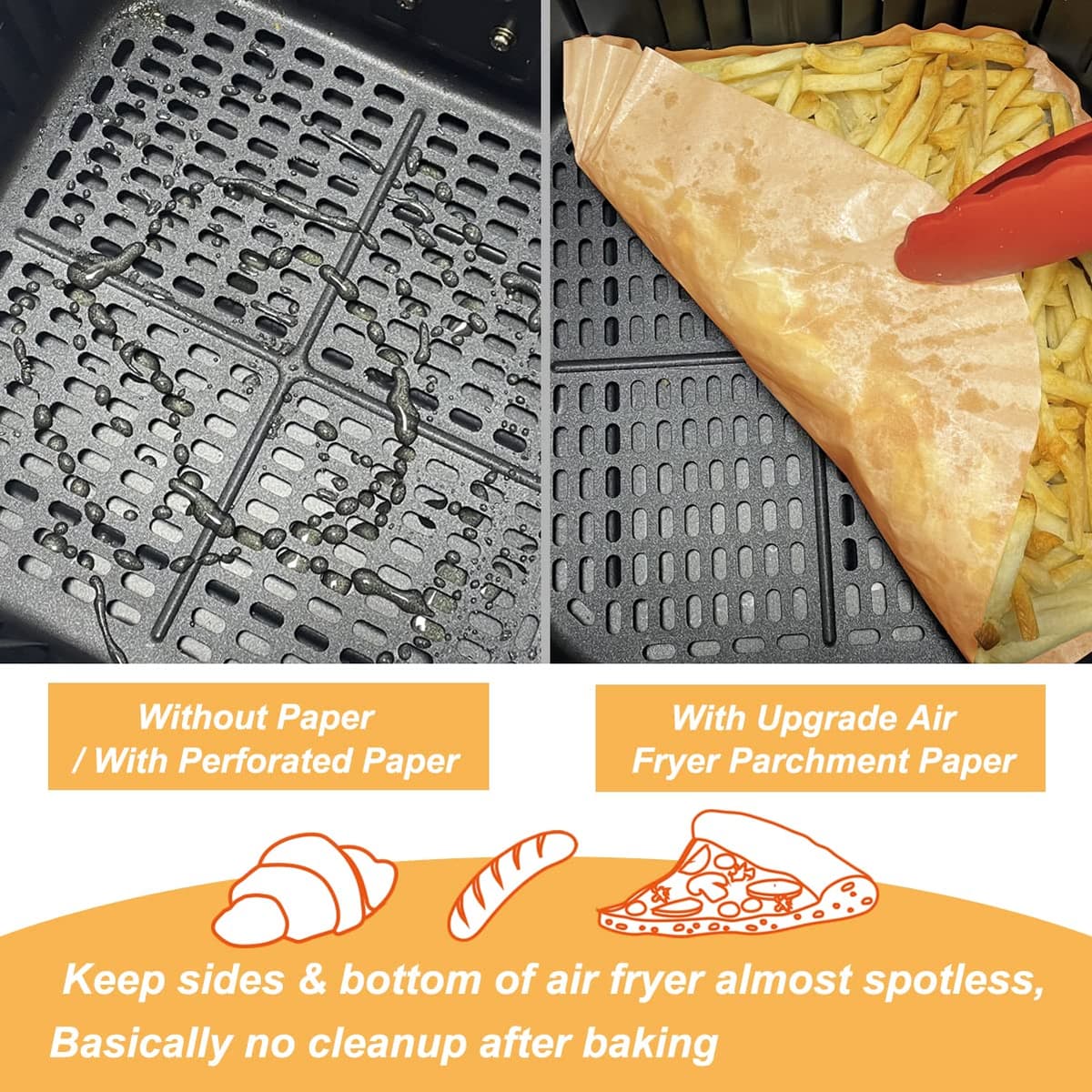 BYKITCHEN Air Fryer Parchment Paper Liner, 50PCS Square Air Fryer Liners Disposable, Greaseproof Paper, Compatible with COSORI, Ninja, Tefal, Russell Hobbs Fryers (Unbleached) — view 4