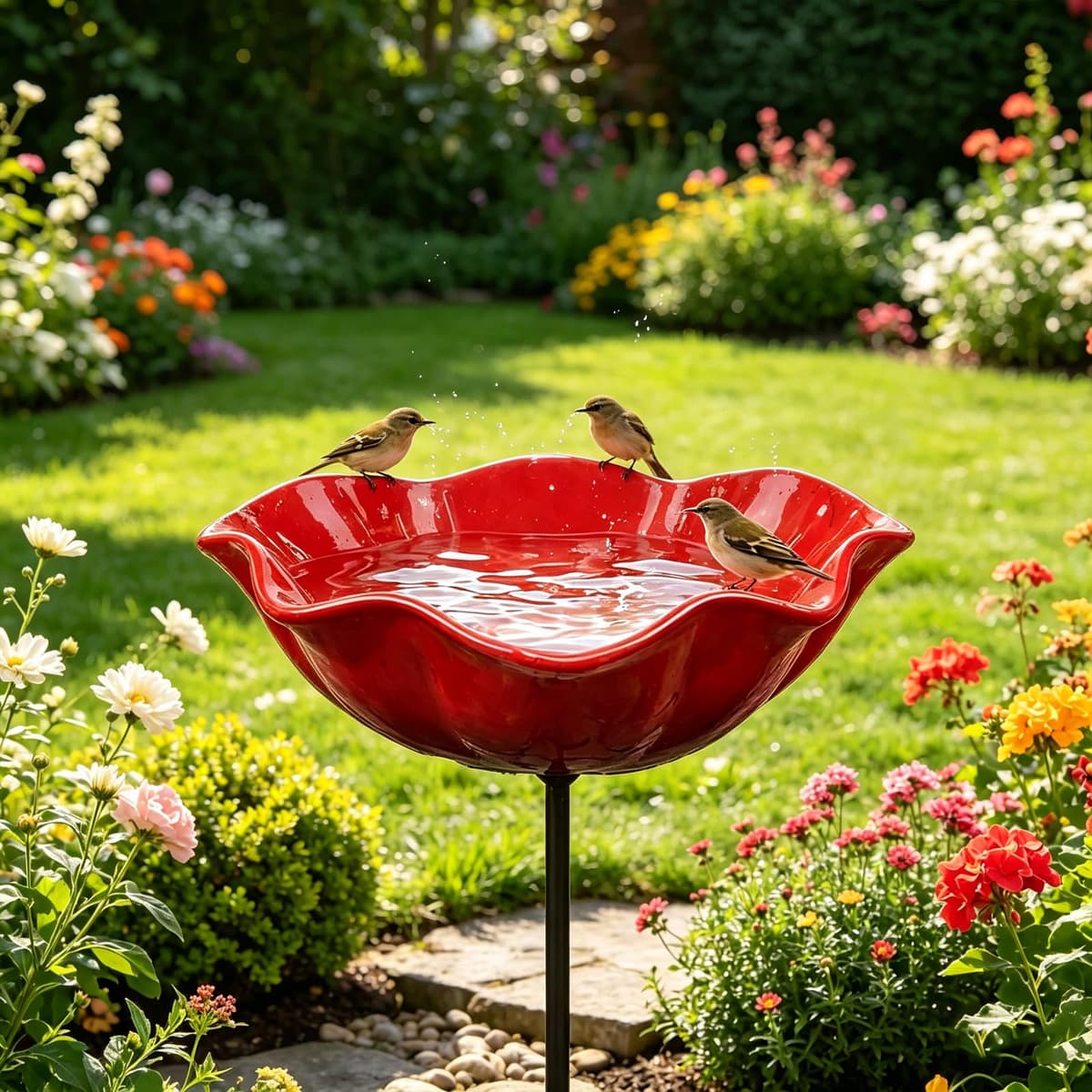 50 * 13cm Metal Flowers for Garden, Flower Bird Feeder, Metal Garden Flowers On Stakes, Metals Bird Bath, Gardens Bird Bath, Metals Bird Feeder, Flower-Shaped Bee Watering Station for Gardens (1pc) — view 5