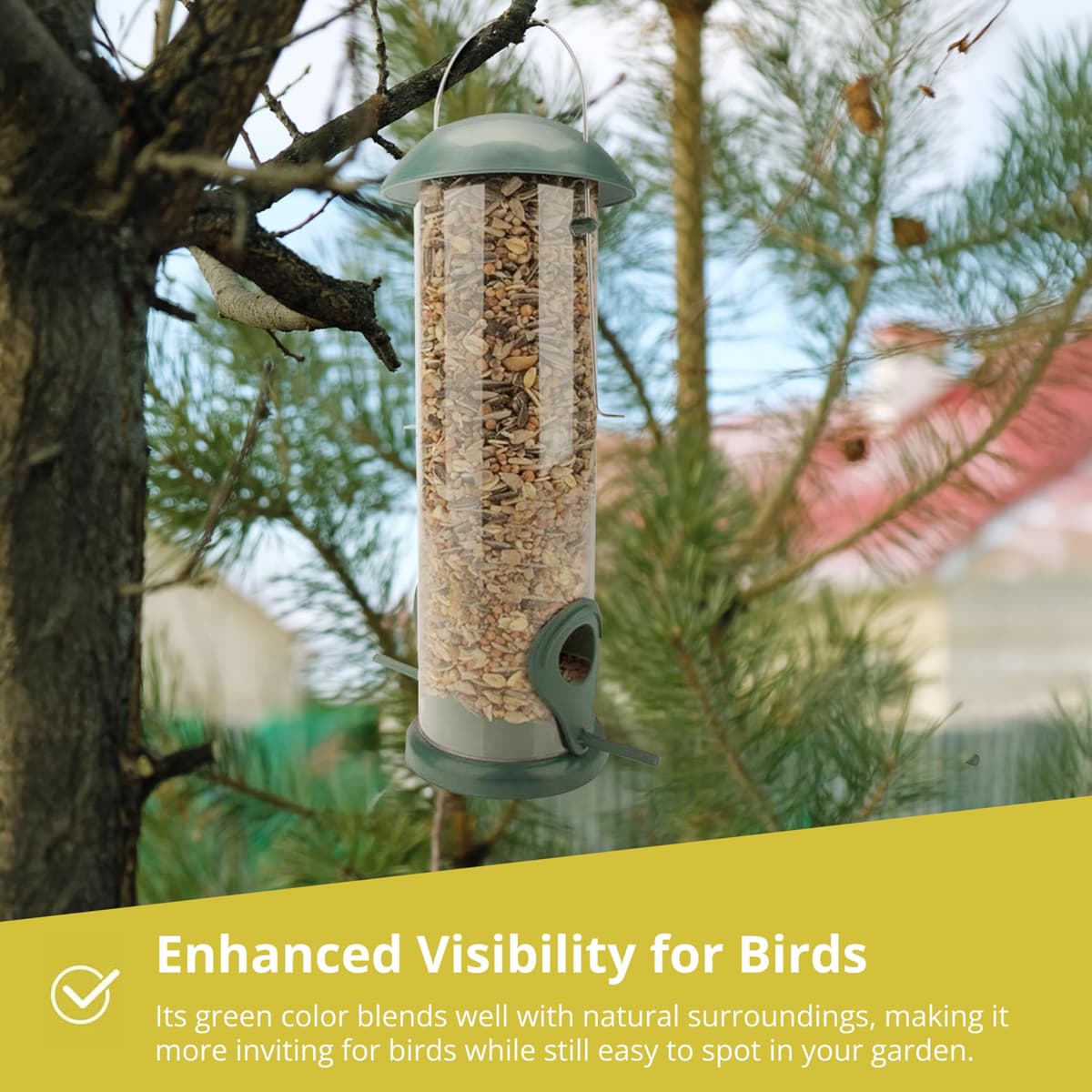 WILDLIFE FRIEND I Comedero para pájaros de Grano, Color Verde, con 2 Zonas de Acceso, estación de alimentación para pájaros, Columna de alimentación, Granos para Aves Silvestres (20cm) — view 3