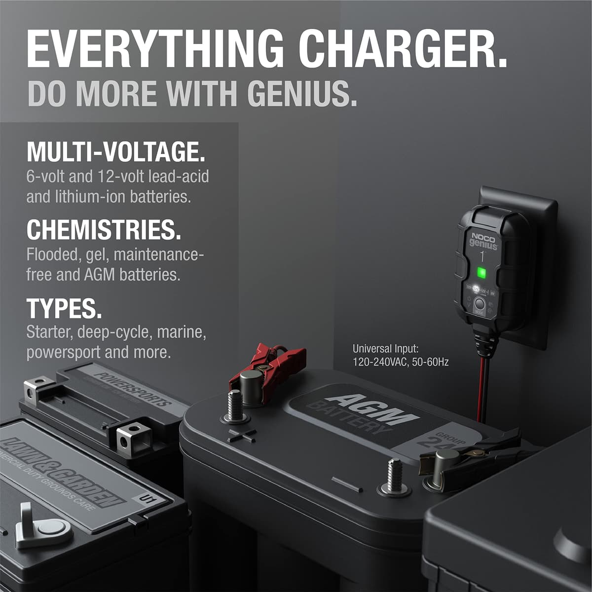 NOCO GENIUS1: 1A 6V/12V Smart Battery Charger – Automatic Maintainer, Trickle Charger & Desulfator with Overcharge Protection & Temperature Compensation – for Lead-Acid & Lithium Batteries — view 5
