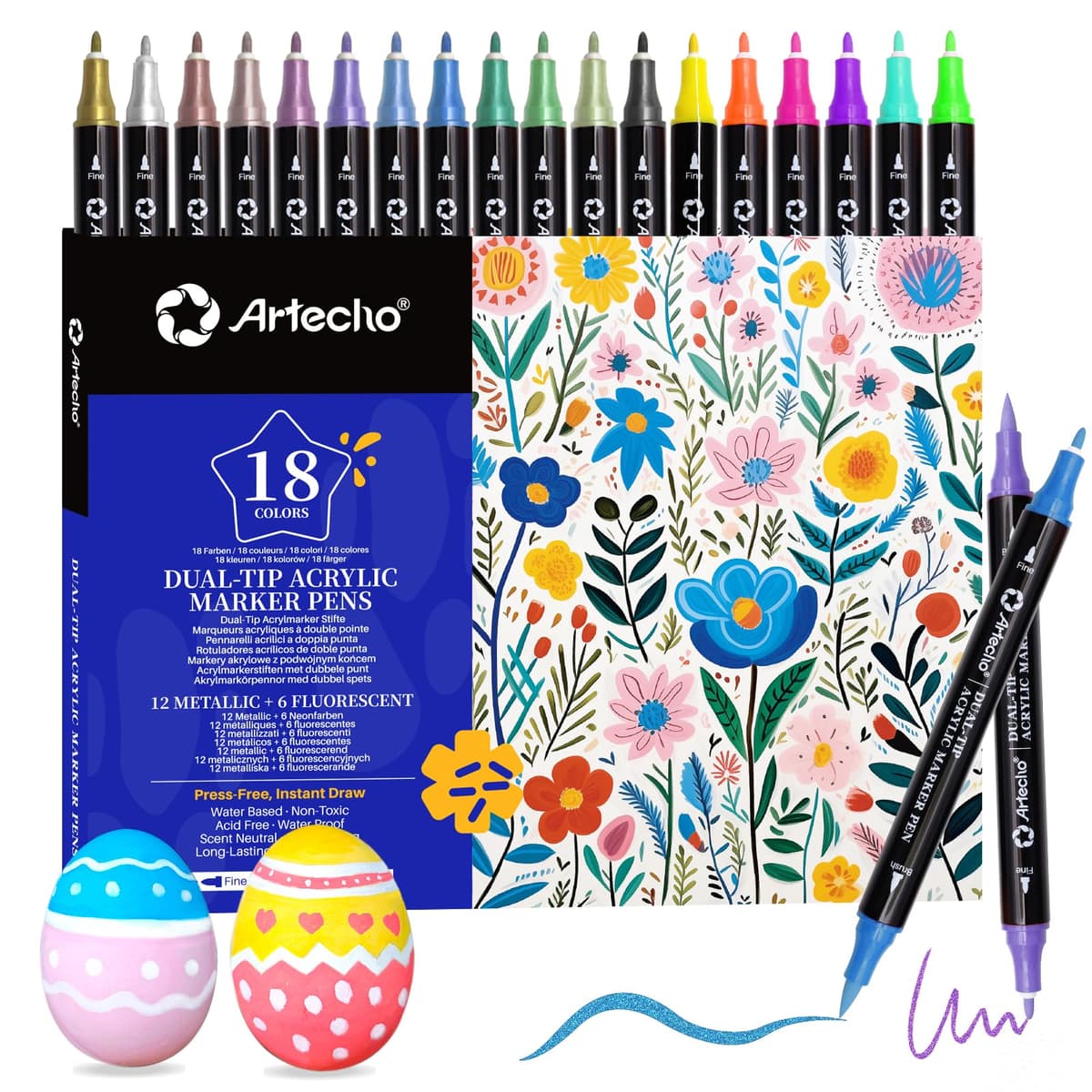 Artecho Lápices acrílicos de 24 colores, 0,5 – 5 mm, resistente al agua, doble punta (pincel y punta fina), con extremos dobles para pintura de roca, papel, madera, huevo, lienzo — view 10