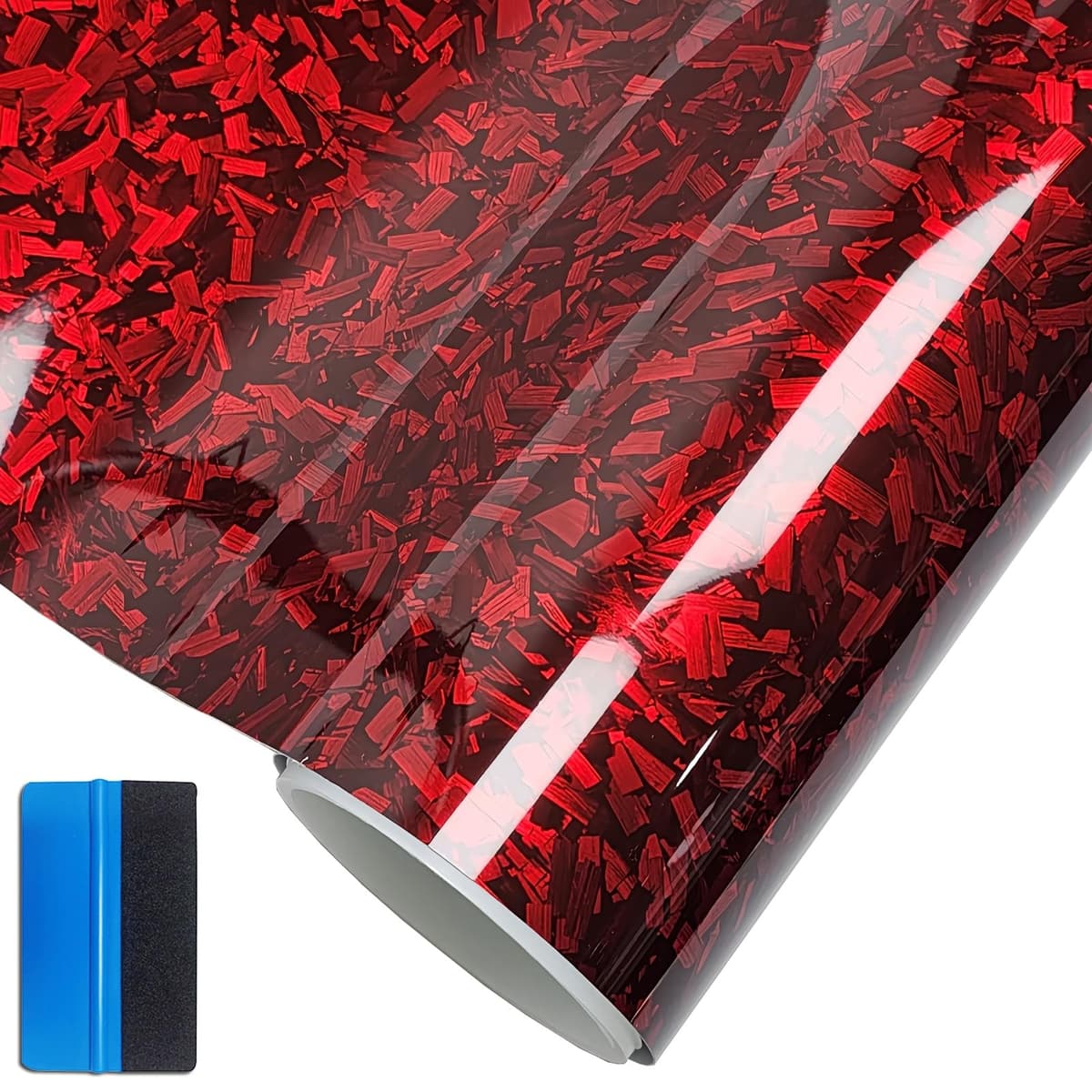 Forged Carbon Fiber Red-silver Vinyl Wrap Sticker Free Bubble Air Release DIY Decal Car Auto Vehicle Morotcycle Self Adhesive (Red-silver, 30cm x 150cm)