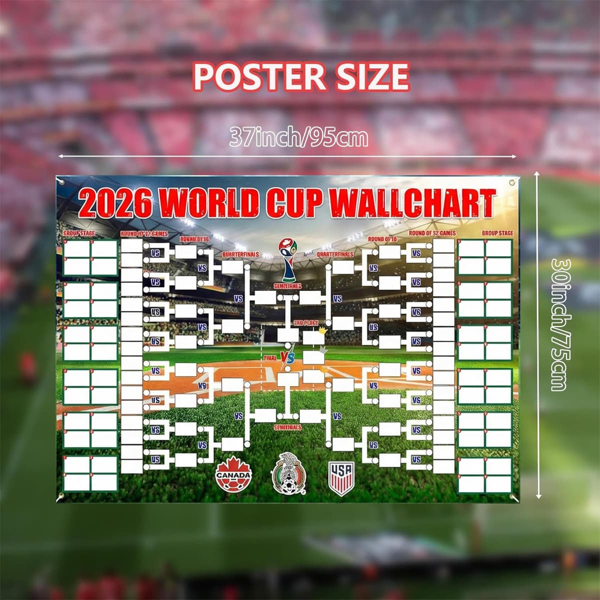 World Cup Football 2026 Wall Chart Banner,95x75cm Large Football Tournament Schedule Poster,2026 Football Posters for Home,Pub &Office,World Cup FootballDecorations,Crazy Soccer Fan Great Gifts — view 2