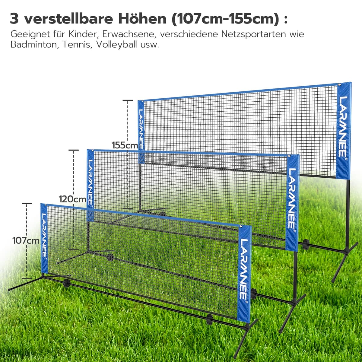 LARMNEE Red de Bádminton, Red de Tenis, Red Deportiva Portátil, Red de Bádminton Plegable, Ajustable en Tres Niveles, Juego de Rede de Entrenamiento para Exteriores Que Incluye Red — view 5