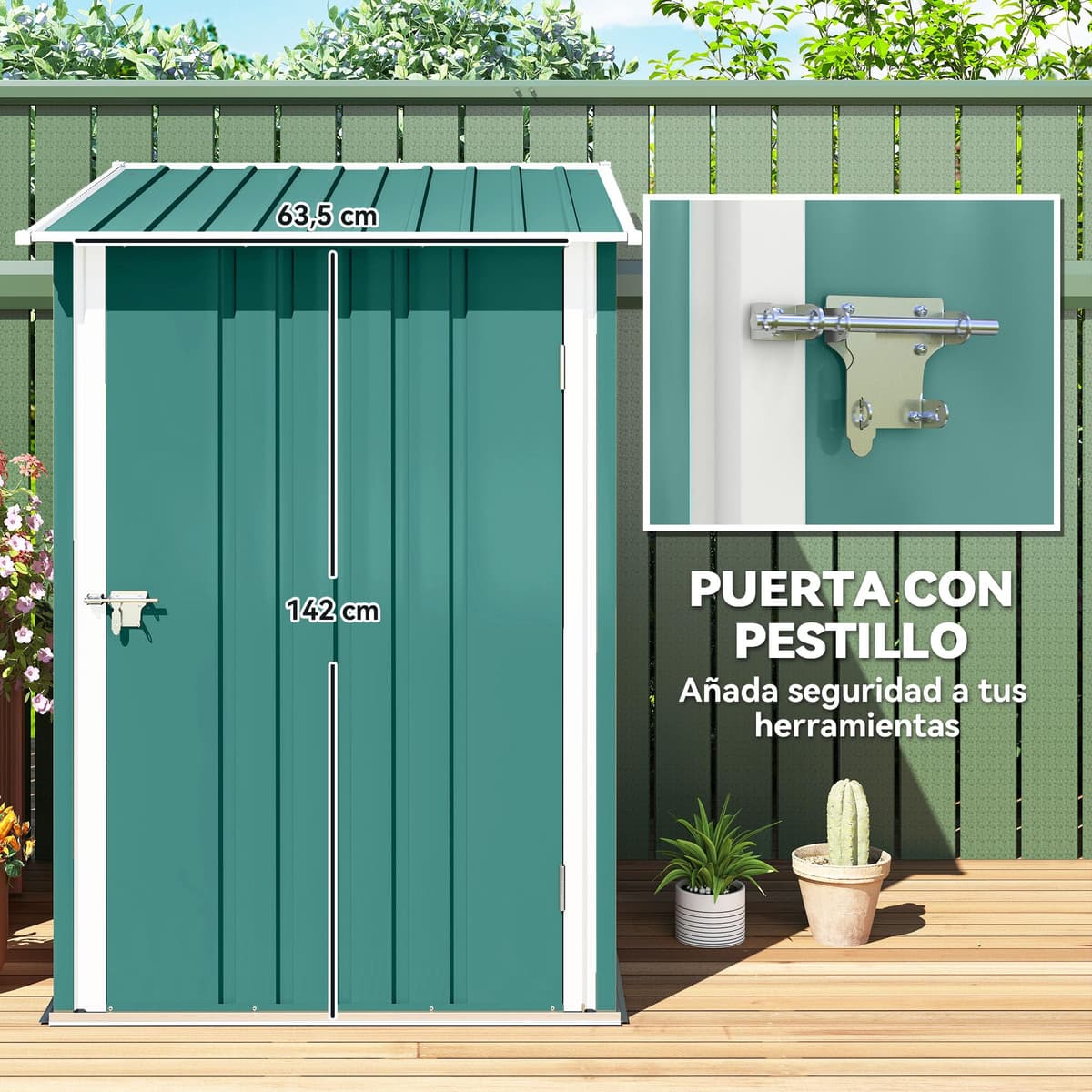 Outsunny Cobertizo de Jardín de Exterior 0,92 m² 100x103x160 cm Caseta de Jardín Metálica con 1 Puerta y Cerradura para Almacenamiento de Herramientas en Patio Terraza Verde — view 4