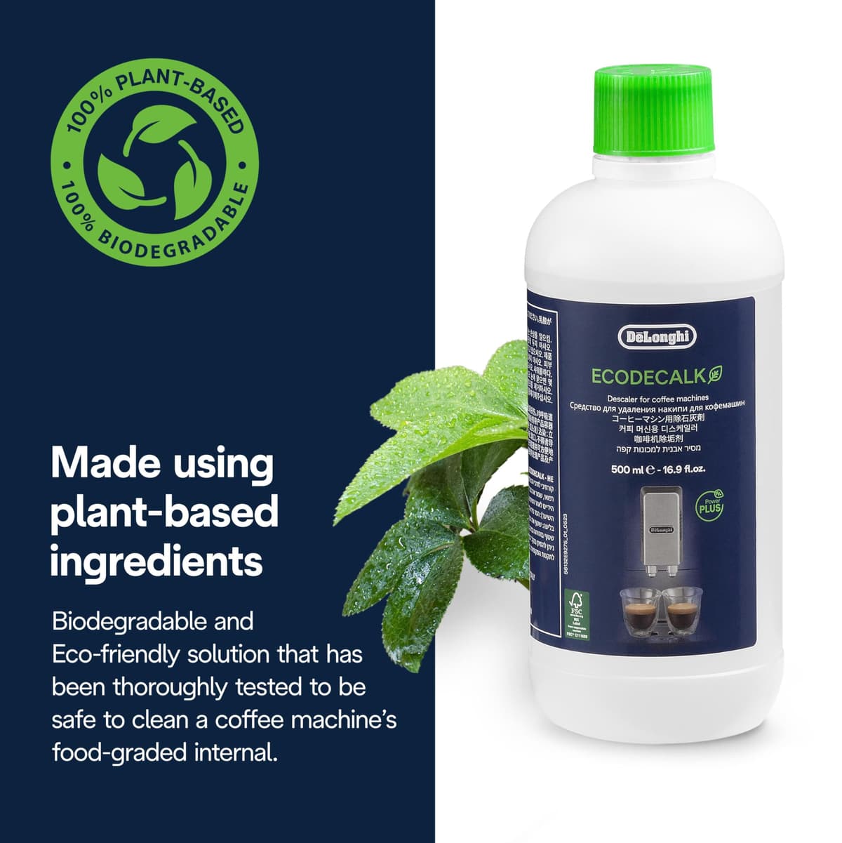 De'Longhi EcoDecalk Descaler DLSC500, 5 Decalcification Doses, Coffee Machine Descaler, Coffee Machine Maintenance Accessory, Plant-Based Ingredients, Bottle with 5 Doses, 500ml — view 5