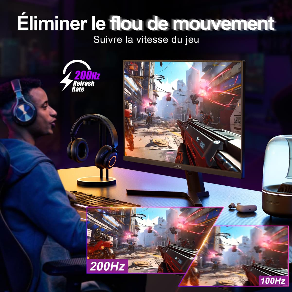 27 Pulgadas Monitor Gaming, 200Hz QHD 1440p, IPS, 95% DCI-P3, Baja Luz Azul, Sin Parpadeos, HDMI 2.1 y DP 1.4 — view 2