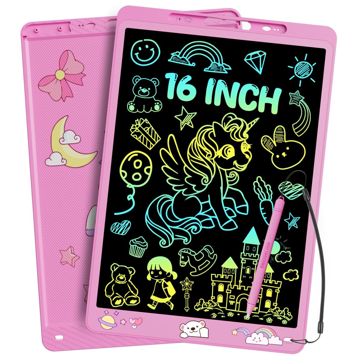 Electight 16 Inch Writing Board, Light Up Colorful Screen Doodle Board, Toddler Educational Toys for 3-9 Years Old Boys Girls, Reusable Kids Drawing Pad, Birthday Christmas Toys Gifts(Pink)