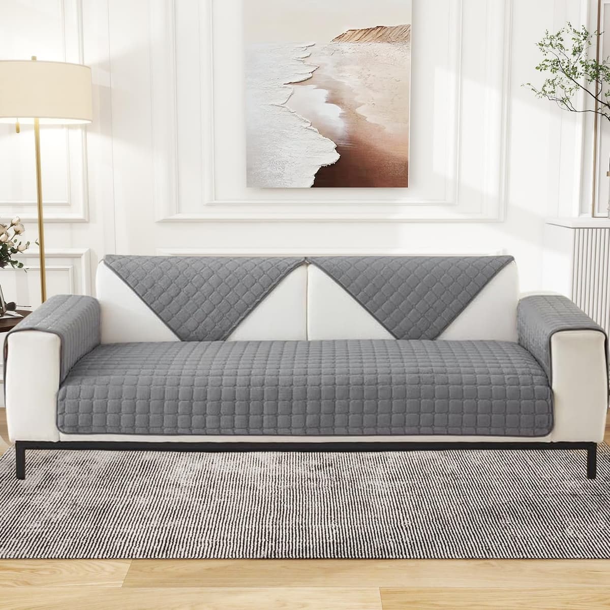 LINGKY Soft Flannel Sofa Covers Washable - Sofa Cushion Covers, Non-Slip Sofa Cover 1 2 3 Seater Couch Covers for Sectional Sofa, Sofa Slipcovers L Shape Furniture Protector (Grey, 70x70cm) — view 3