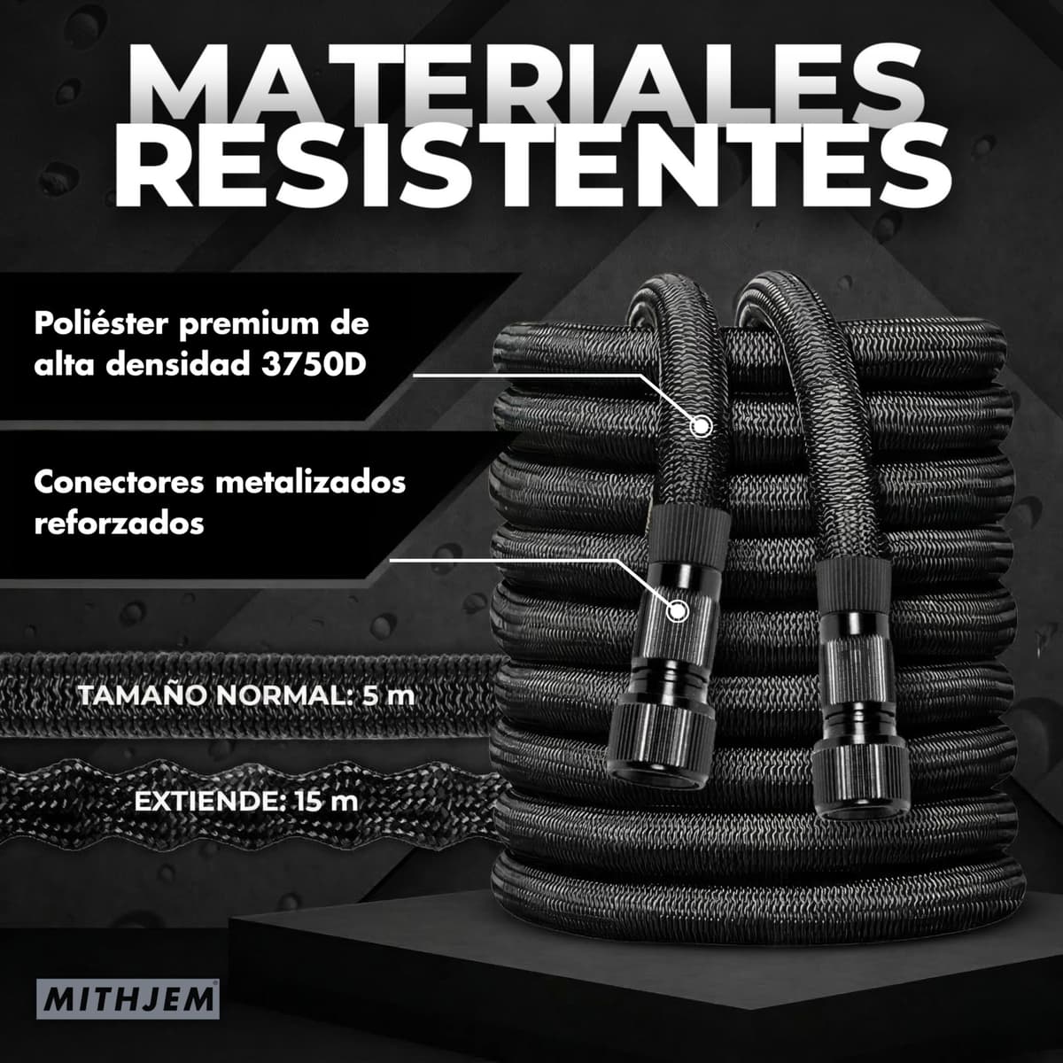 Manguera Jardin 15m – Poliester 3750D Alta Densidad y Conectores Metalizados Universales 1/2", 3/4" – Manguera Extensible Enrollable – Garden Hose — view 4