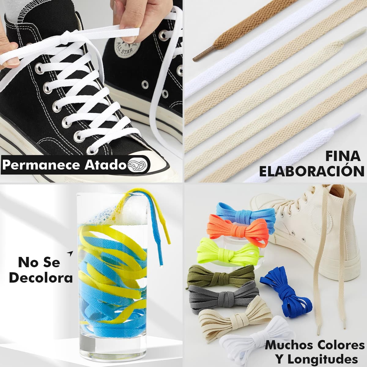 Stepace 2 Pares Cordones Planos,8mm de Ancho,Cordones Reemplazo para Zapatillas,Zapatos — view 4