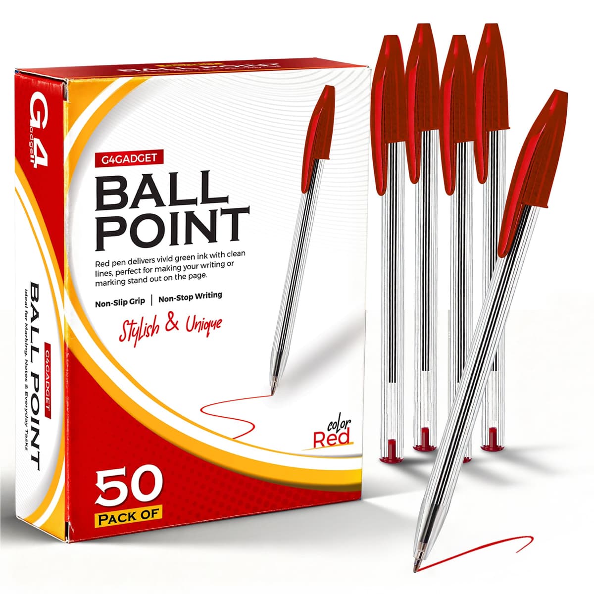 G4GADGET Pack of 50 Black Pens - Medium Tip Fluent Smooth Writing Black Biro Ballpoint Pens — view 2