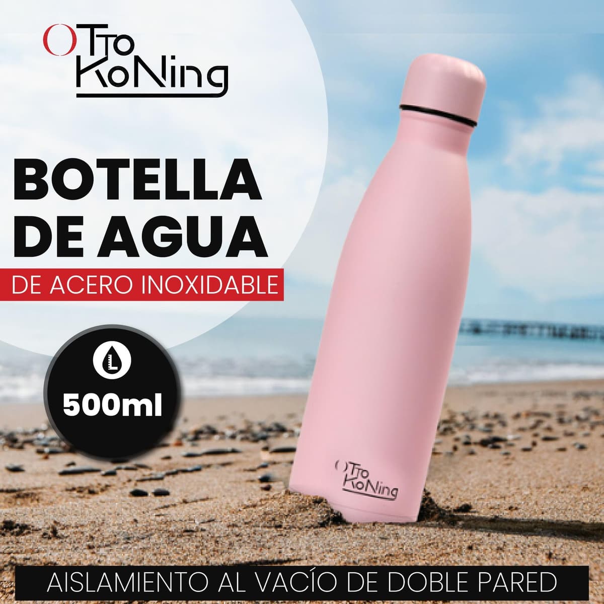 Otto Koning Botella Térmica de Agua Acero Inoxidable 500ml- Doble Aislamiento al vacío para 12 Horas de Bebida Caliente y 24 Horas de Bebida Fría. Botella Termo a Prueba de Fugas Libre BPA — view 3