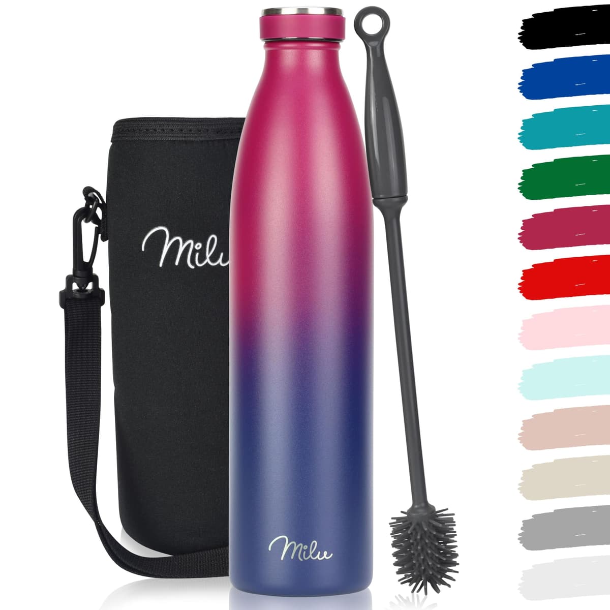 Milu Stainless Steel Drinking Bottle 1500 ml - Insulated Thermo Flask for Water - Leak Proof, Insulated and Double Walled, Carbonated (Granite Navy Blue, 1,5L) — view 57