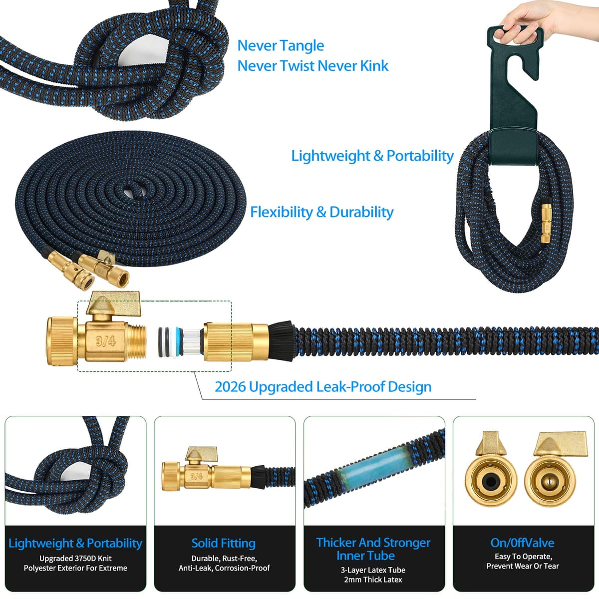 50 ft Expandable Garden Hose Pipe - Heavy Duty Expanding Water Hoses with 10 Spray Nozzle - Retractable,Flexible,Never Kink & Tangle Car Washing Pipe Expandable Garden Hoses Pipes for Yard, Outdoor — view 4