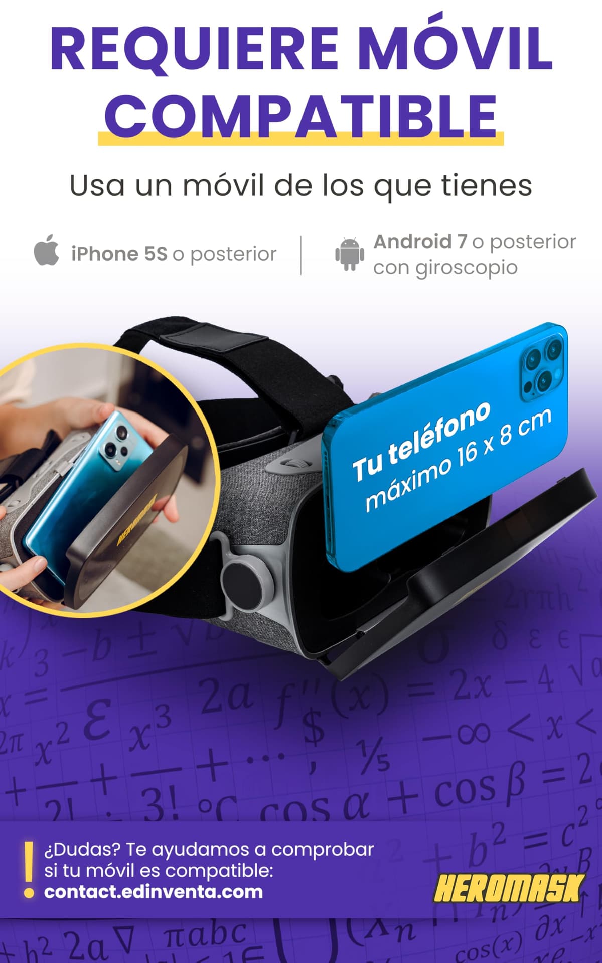 Gafas VR HeroMask + Juegos Matemáticas 5-12 años — El Regalo Educativo Que Hace Que los niños pidan: ¿5 Minutos más? | Tablas de Multiplicar, Sumas, Cálculo Mental y Mucho más | 3D, Realidad Virtual — view 5