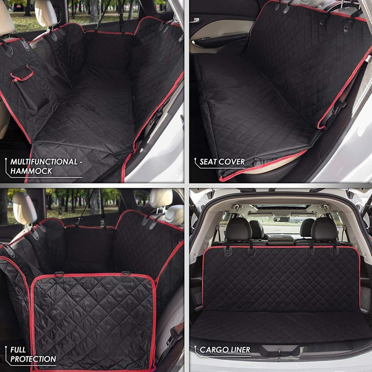 Dog Hammock for Car Back seat with Mesh Visual Window, Side Flaps with Zipper, Padded 4 Layers Waterproof Heavy Duty Hammock with Storage Bag, Scratch Proof Nonslip Pet Car Seat Cover (Black/Red) — view 5