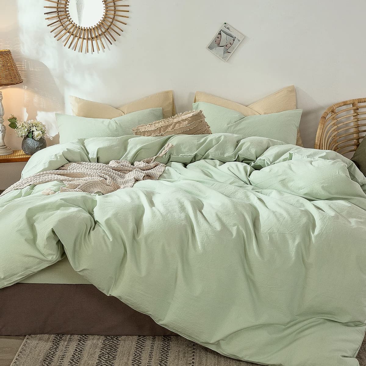 MooMee Bedding Duvet Cover Set 100% Washed Cotton Linen Like Textured Breathable Durable Soft Comfy (Tannish Linen Grey, King) — view 238