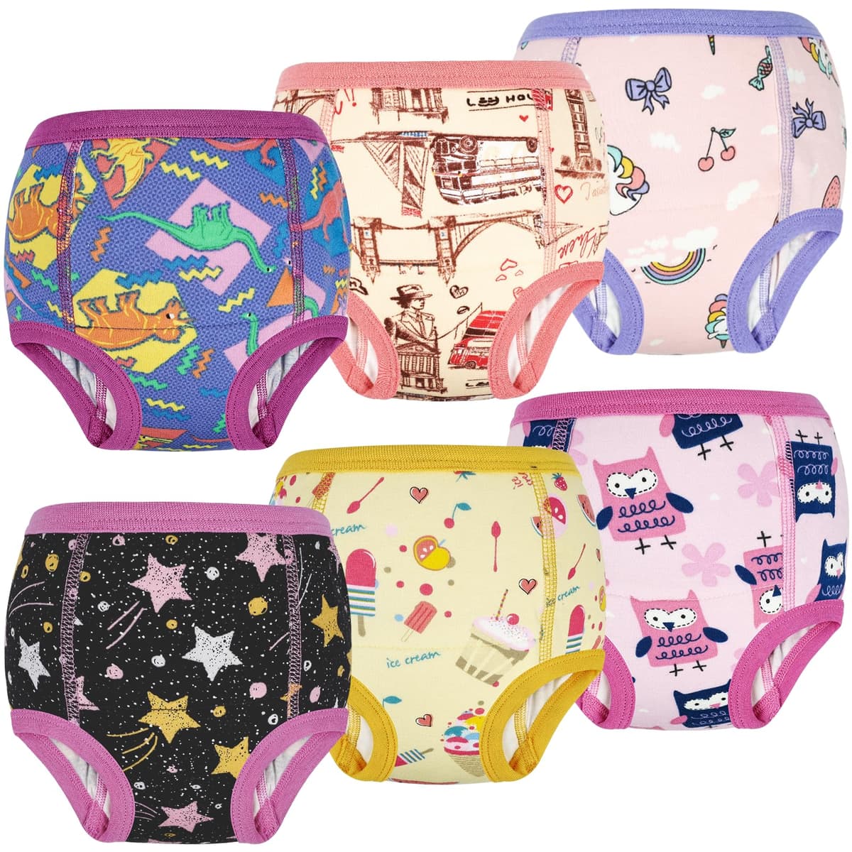 FLYISH DIRECT Potty Training Pants Girls 100% Cotton, 6 Packs Absorbent Potty Training Underwear for Girls and Boys, Reusable Training Pants for Toddlers, Mix Purple, 9 Years
