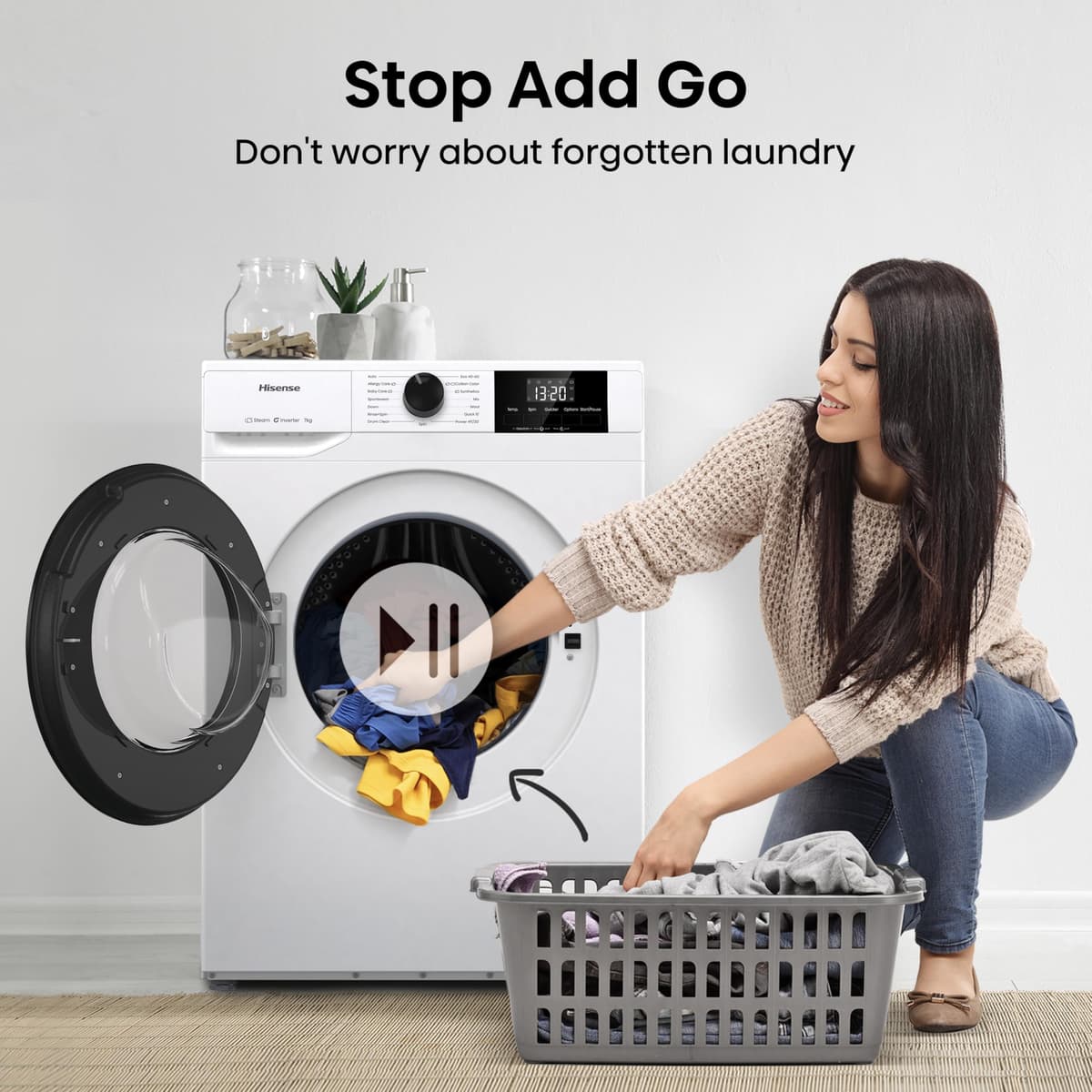 Hisense WF1G7021BW Freestanding 7 KG-Front Load Durable Inverter Washing Machine, Steam Wash-Quick Wash-15 Washing Programs-1200 RPM-White-Energy Rating B — view 5